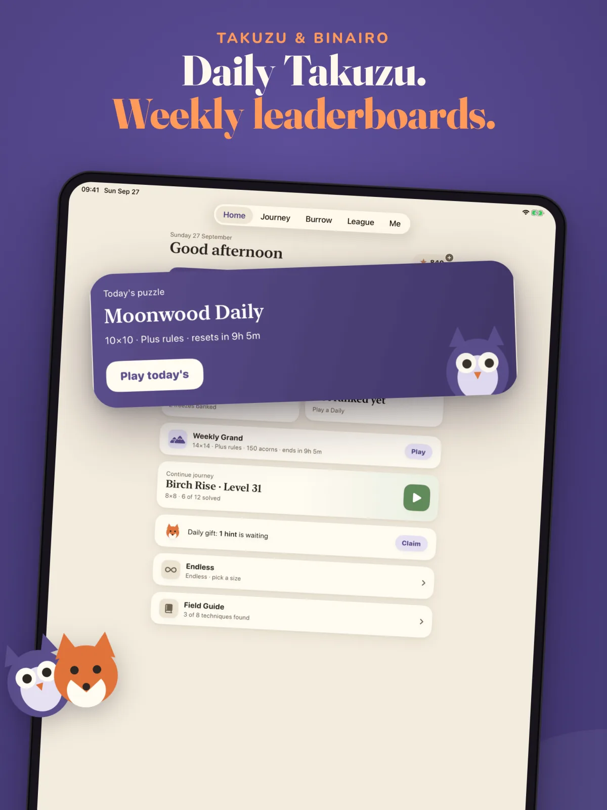 Hoot & Fox on iPad, screenshot 1